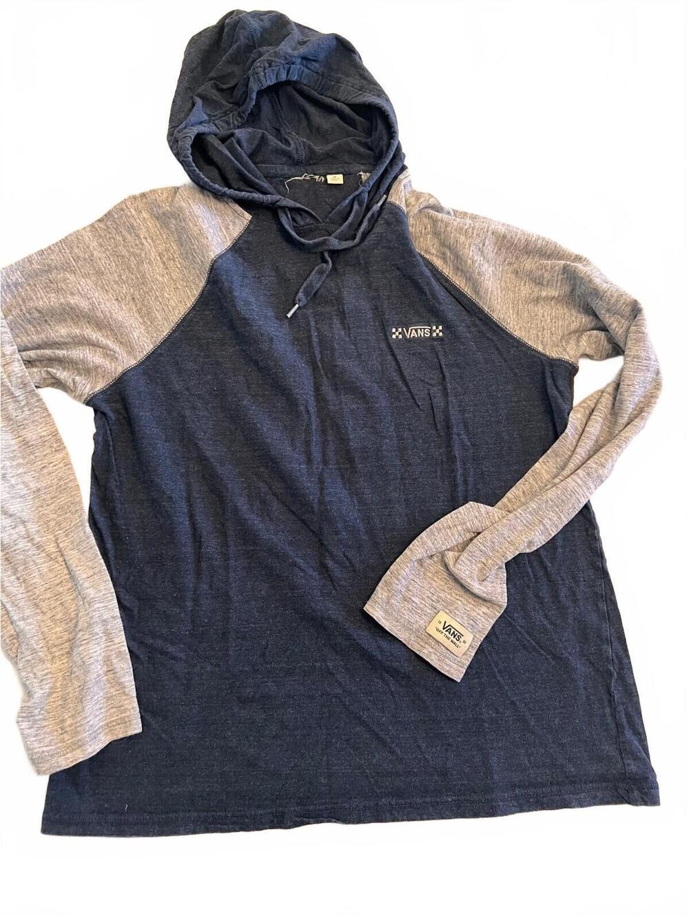 Vans Men's Pullover Hoodie Sweatshirt Size M Blue Gray Raglan Sleeves